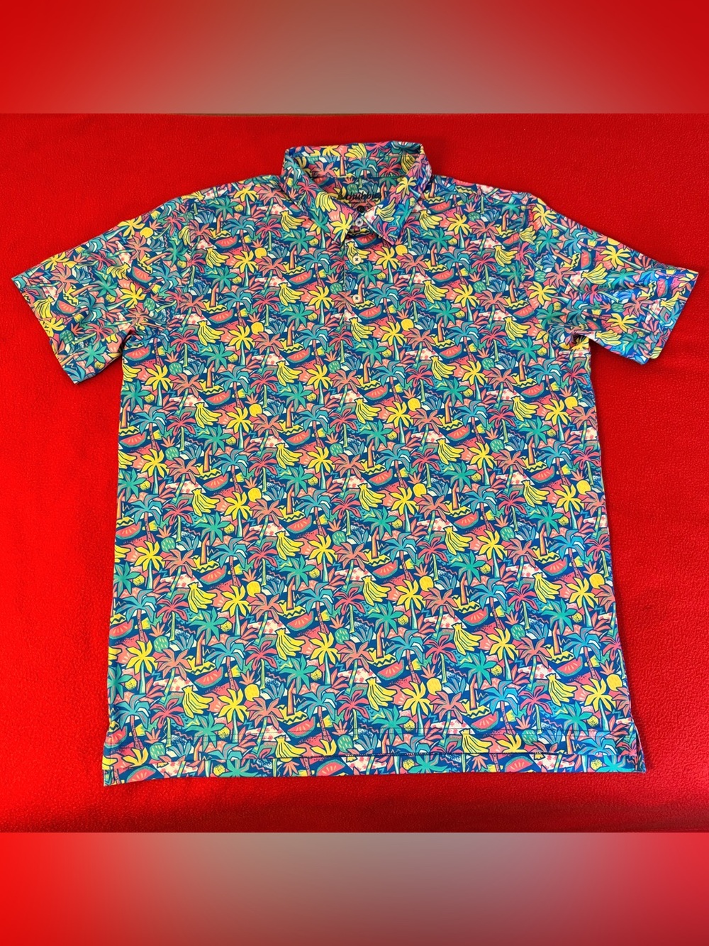 Chubbies Polo Men's Sz XL Multicolor Lightweight Tropical Bunch Performance 2.0